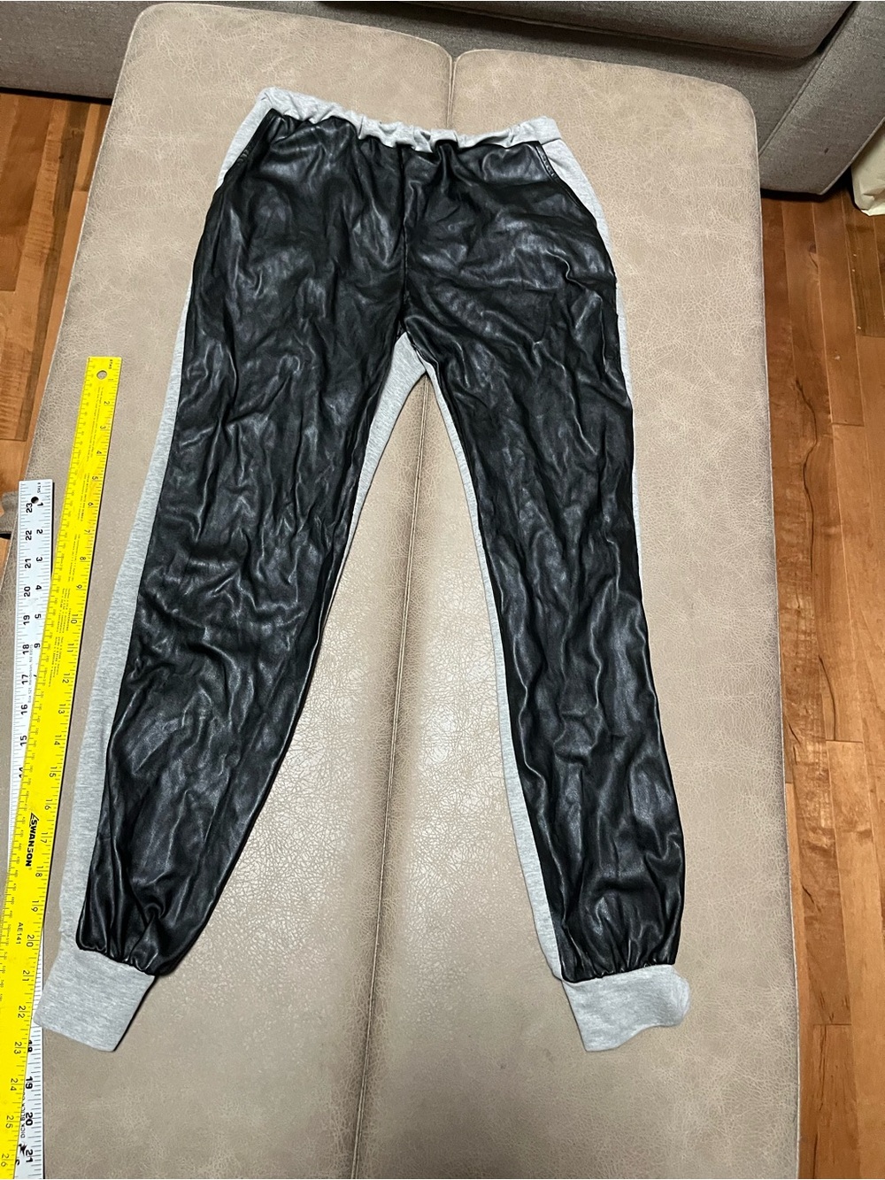 Better be Black Faux Leather Joggers with Light Gray Trim women’s size small